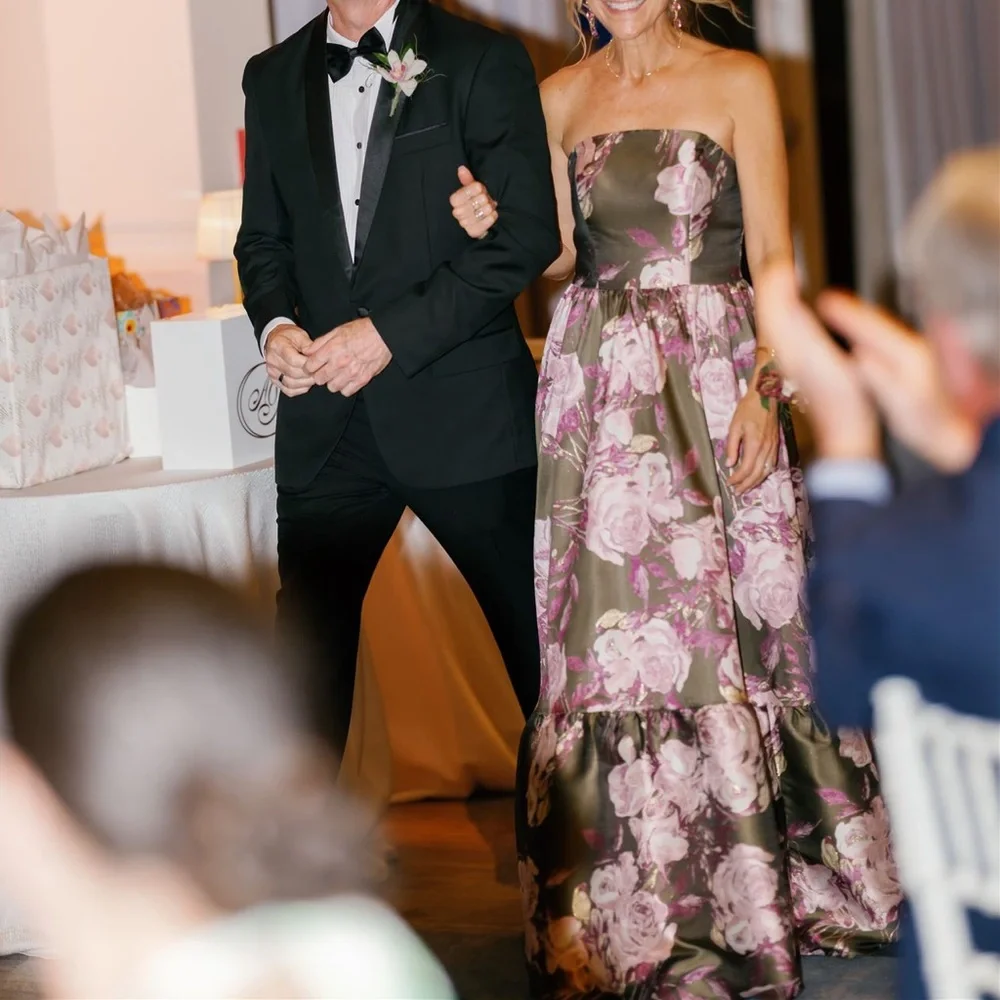 Mac Duggal Strapless Floral Gown in Olive and Pink - Picture 7 of 10